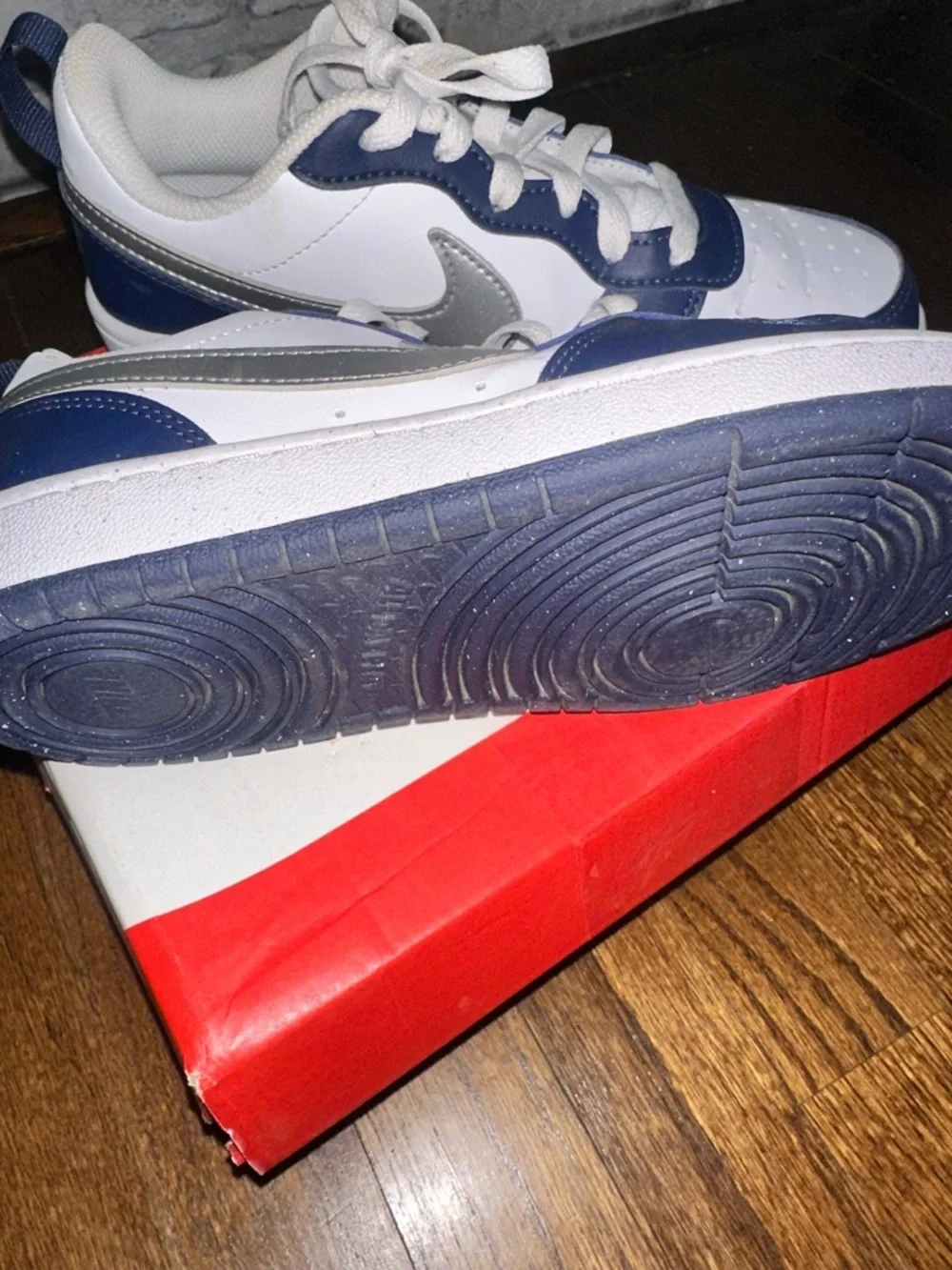 Nike Court Borough Low Recraft Sneakers in White Navy Metallic Silver - EUC 4Y
